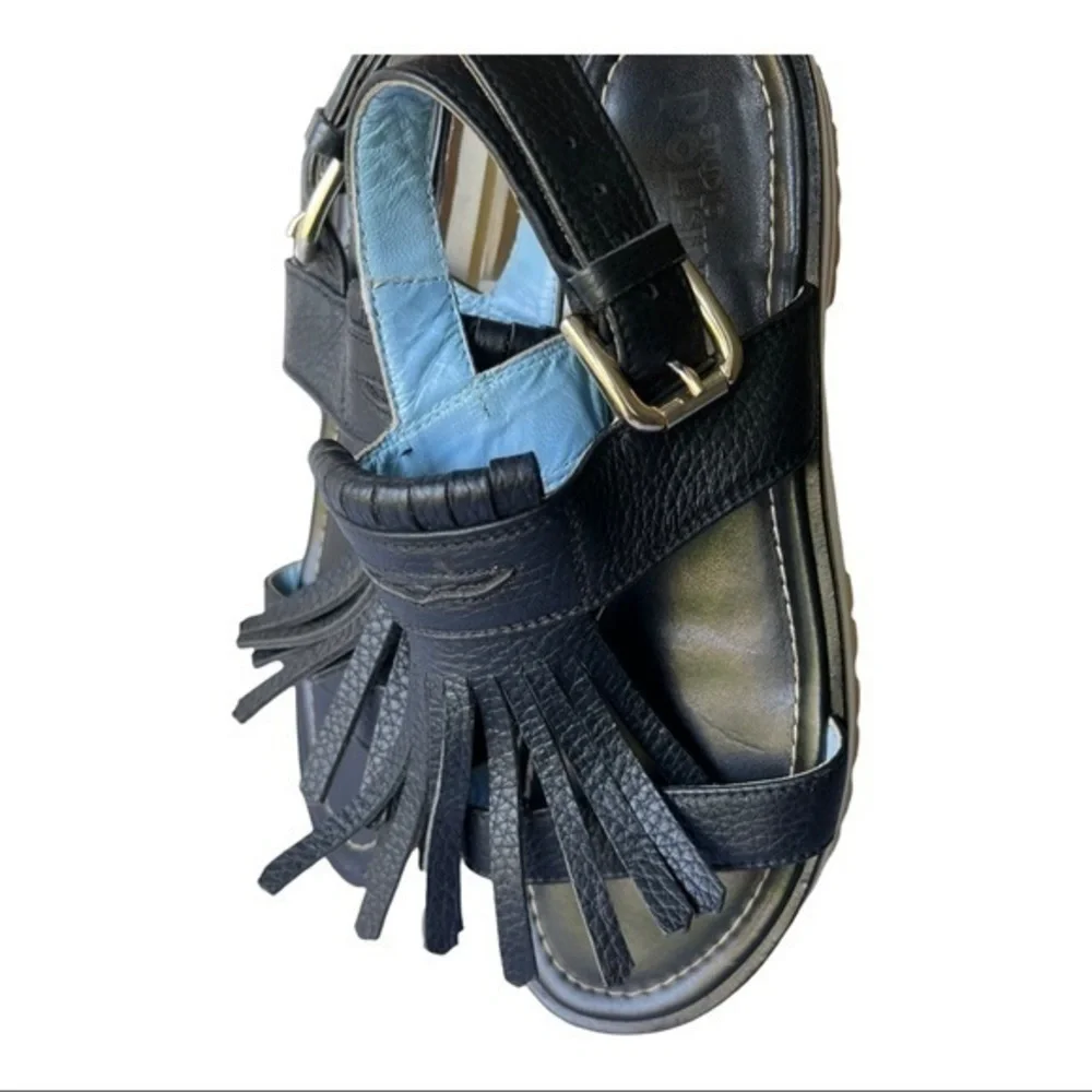 Studio Pollini Black Platform Leather Sandals With Fringe Size 37
